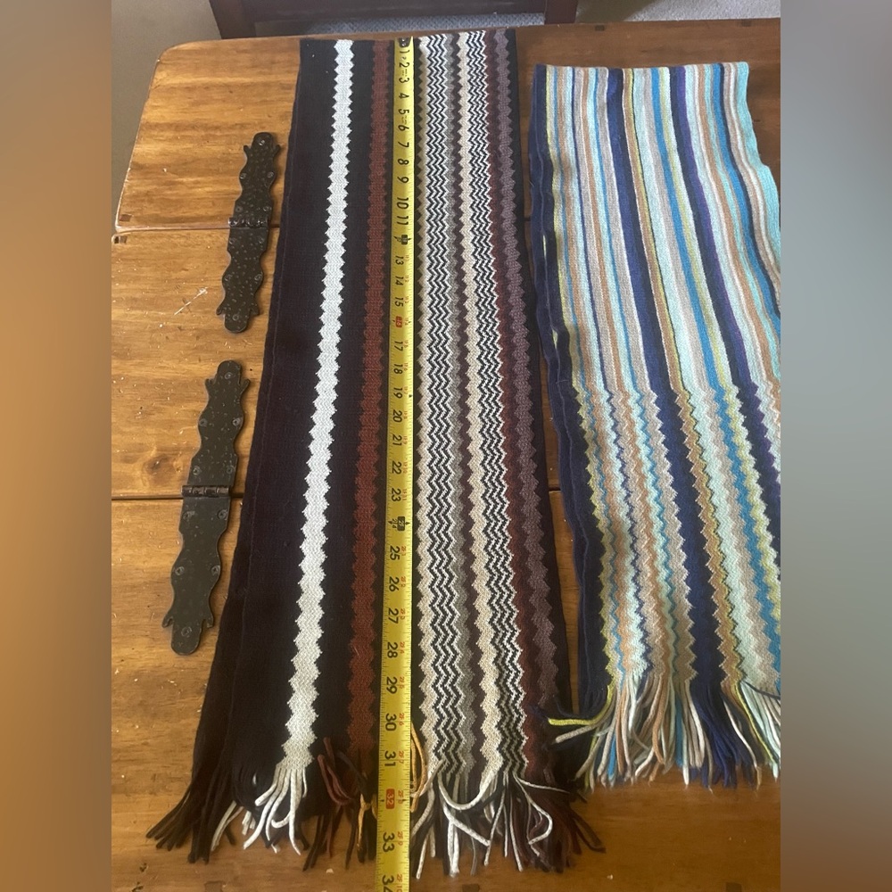Lot Of 2 Missoni For Target Scarves Zig Zag Fringe Stripe Knit Wool Blend - Picture 6 of 8